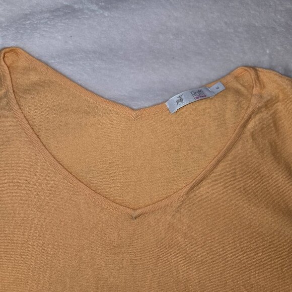Raffi Cashmere V-Neck front and back Off The Shoulder Sweater, M, Peach Color - Picture 4 of 9
